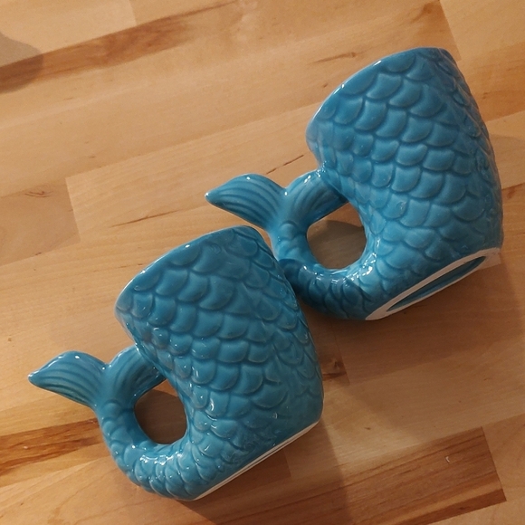 Streamline Other - Aqua Blue Ceramic Mermaid Tail Mugs Set of Two Dad's Day Gift!